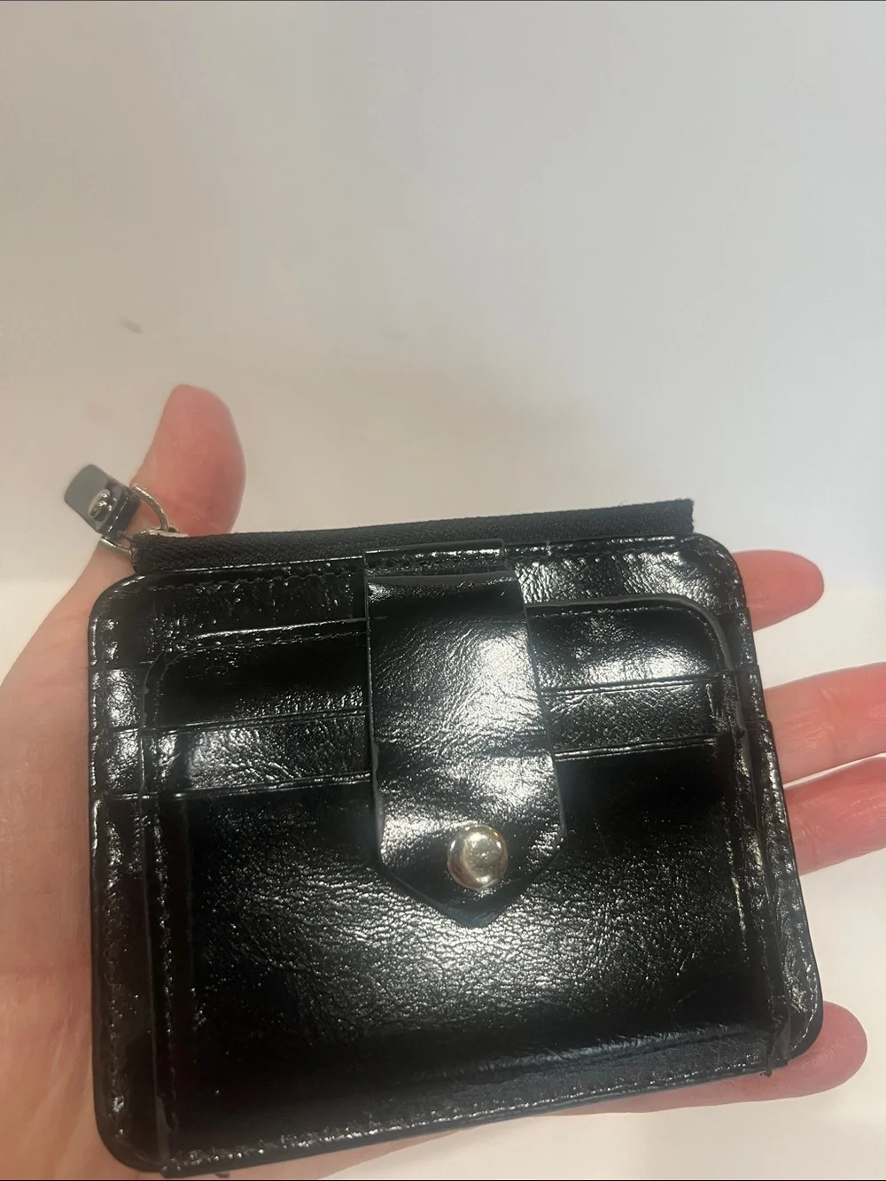 Men's Black Leather Card Wallet with Snap Closure